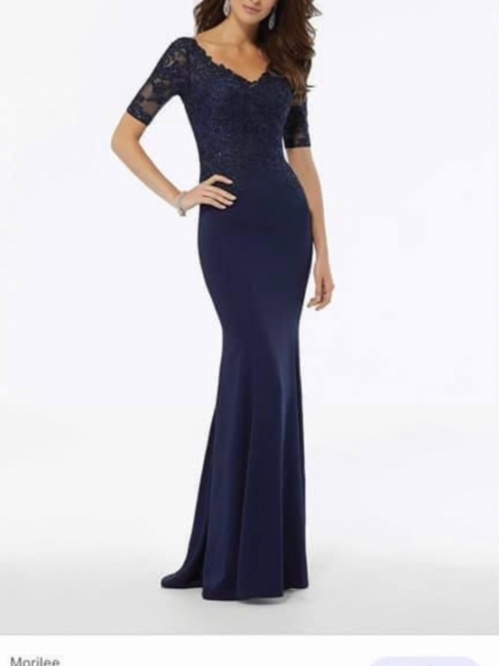 MGNY Navy Lace & Crepe Mermaid Evening Dress NWT